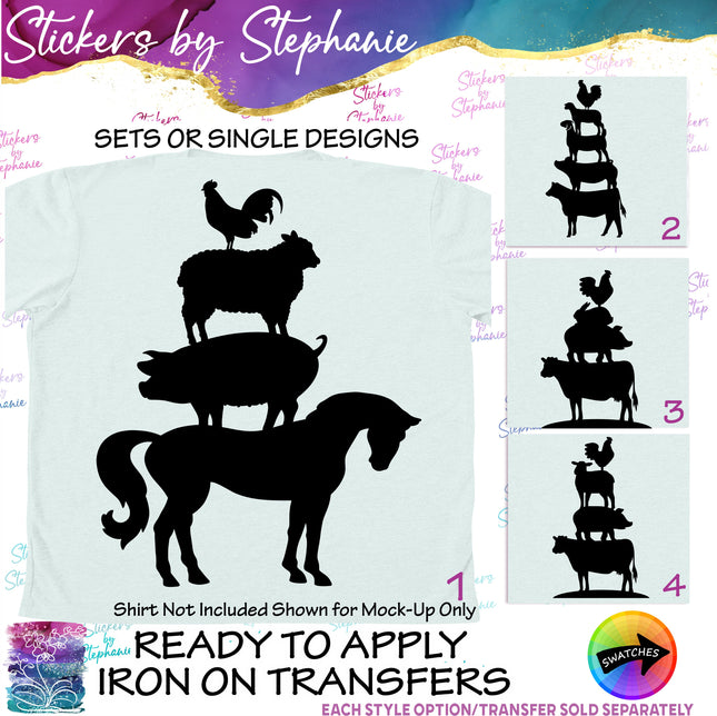(s01A-069) Stacked Farm Animals Iron-On Transfer