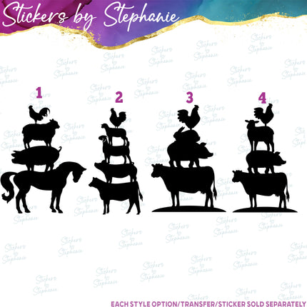 (s01A-069) Stacked Farm Animals Iron-On Transfer