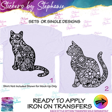 (s01A-007) Cat Zentangle Iron-On Transfer or Sticker
