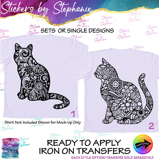 (s01A-007) Cat Zentangle Iron-On Transfer