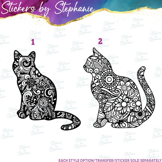 (s01A-007) Cat Zentangle Iron-On Transfer