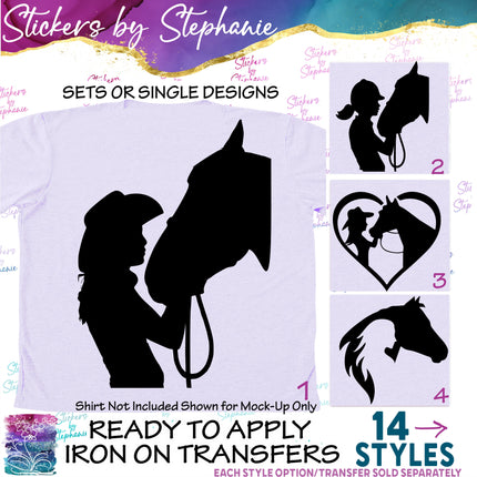 (s01A-075) Girl & Horse Iron-On Transfer