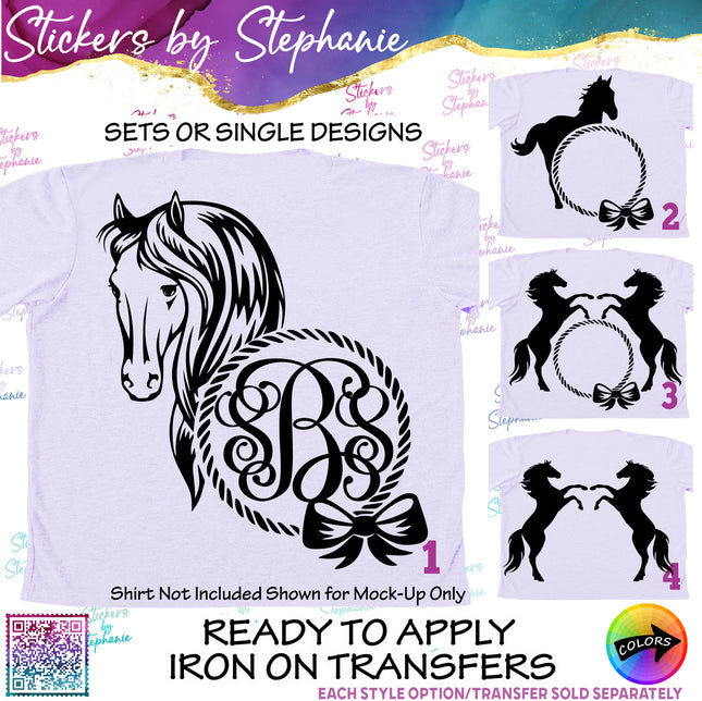 (s01A-079) Horse Frame Monogram Iron-On Transfer
