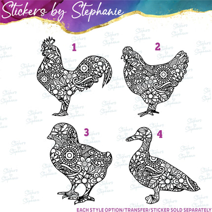 (s01A-008) Chicken Zentangle Iron-On Transfer or Sticker