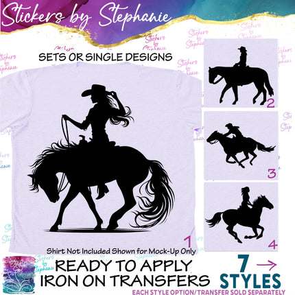 (s01A-080) Horse Cowgirl Rodeo Iron-On Transfer