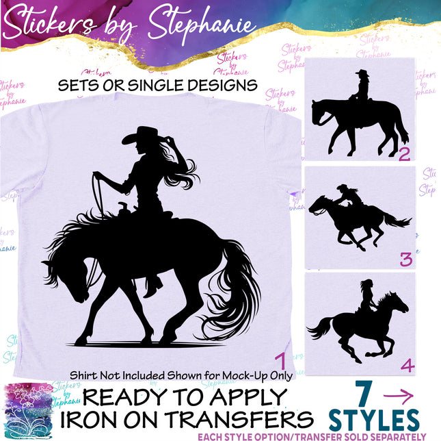 (s01A-080) Horse Cowgirl Rodeo Iron-On Transfer