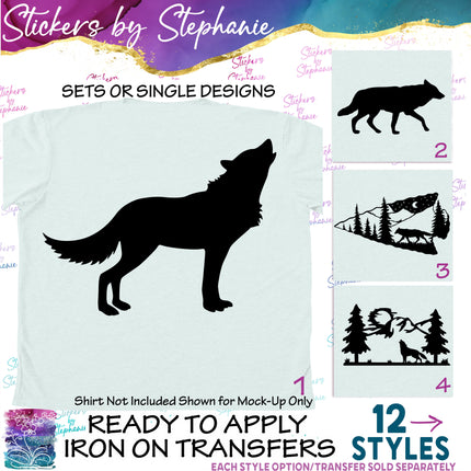 (s01A-087) Wolf Silhouette Iron-On Transfer