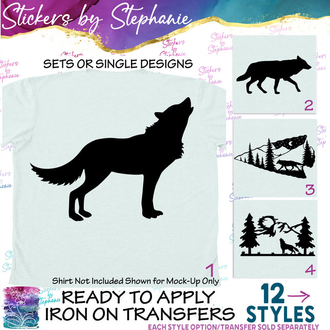 (s01A-087) Wolf Silhouette Iron-On Transfer
