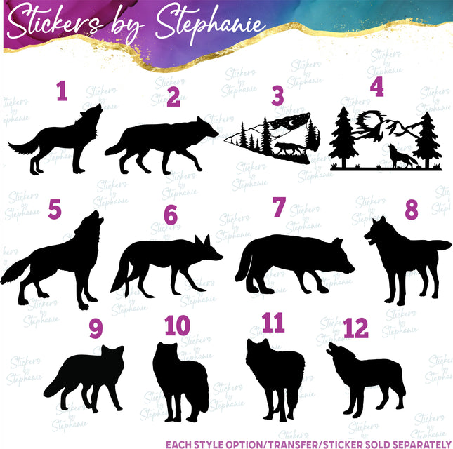 (s01A-087) Wolf Silhouette Iron-On Transfer