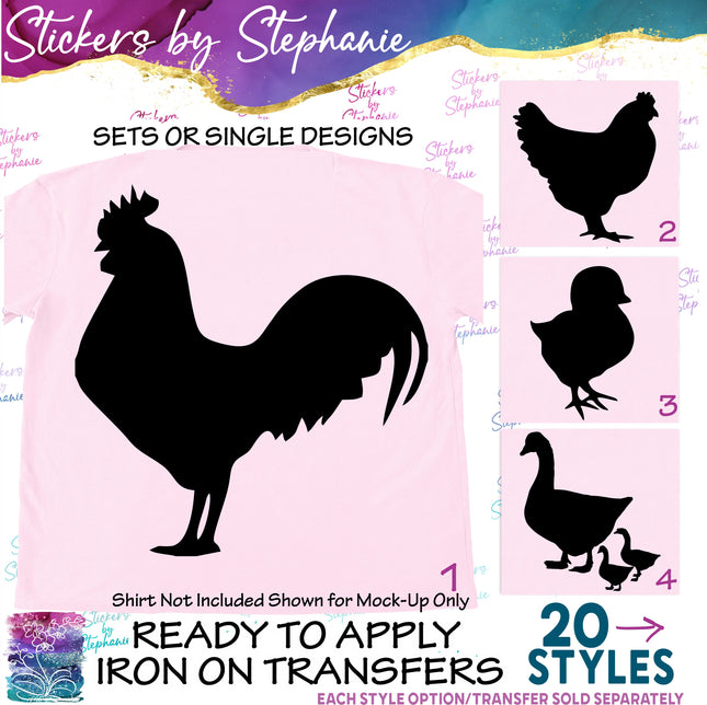 (s01A-009) Chicken, Duck, Turkey Iron-On Transfer