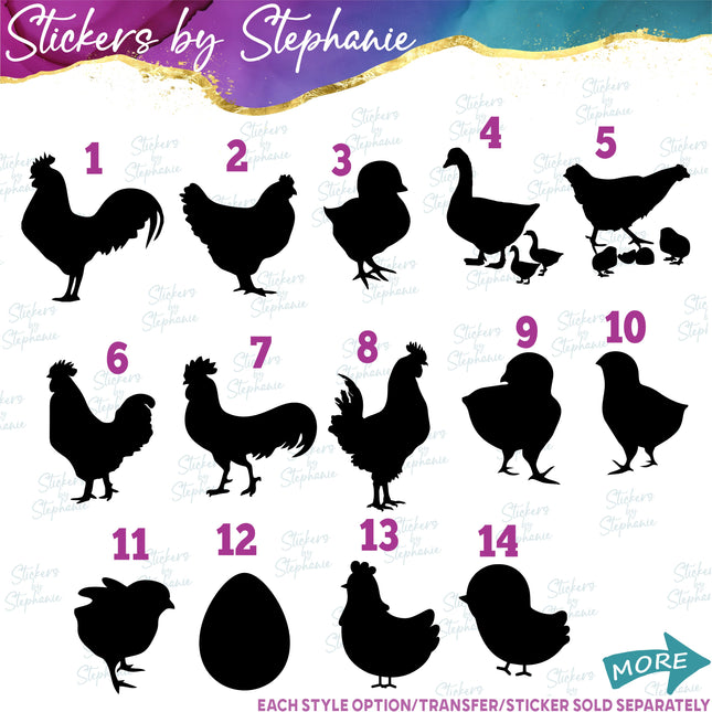(s01A-009) Chicken, Duck, Turkey Iron-On Transfer