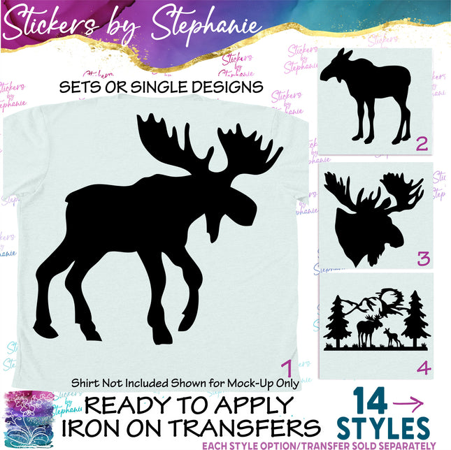 (s01A-090) Moose Silhouette Iron-On Transfer