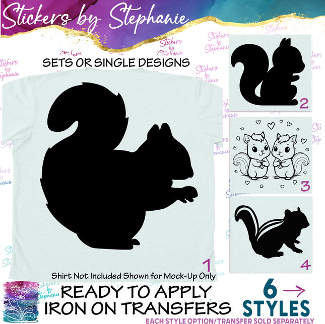(s01A-092) Squirrel, Chipmunk Silhouette Iron-On Transfer