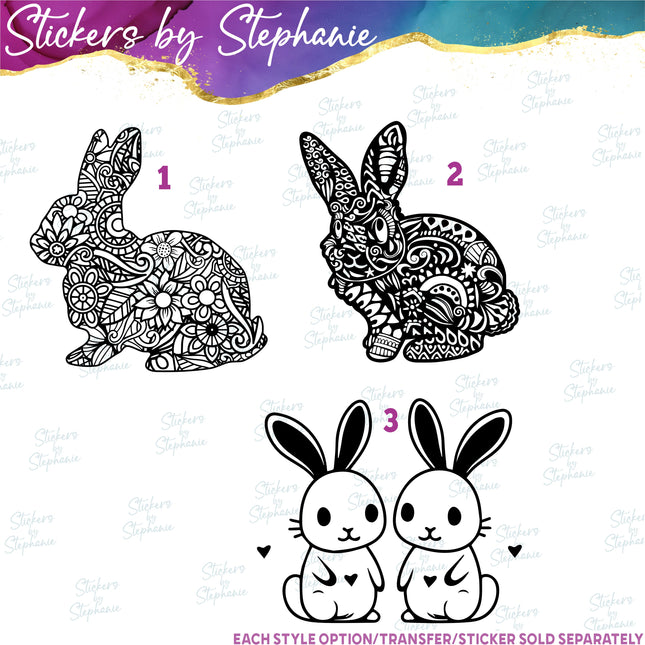 (s01A-095) Bunny Rabbit Zentangle Iron-On Transfer