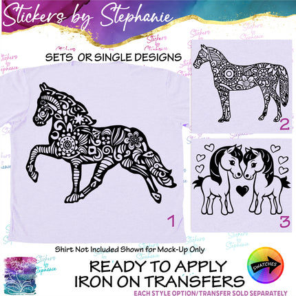 (s01A-097) Horse Zentangle Iron-On Transfer or Sticker