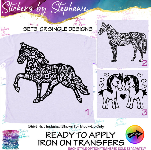 (s01A-097) Horse Zentangle Iron-On Transfer
