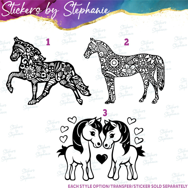 (s01A-097) Horse Zentangle Iron-On Transfer