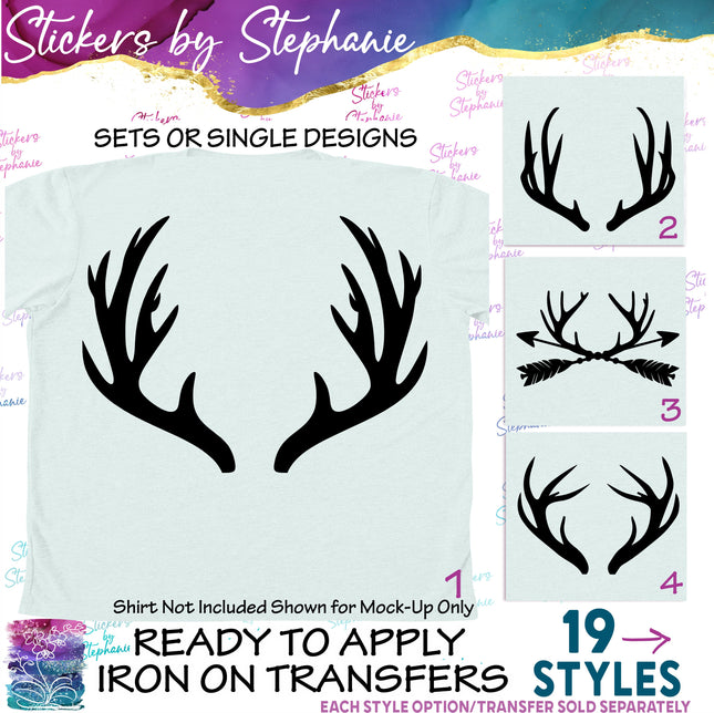 (s01A-098) Deer Antlers Iron-On Transfer