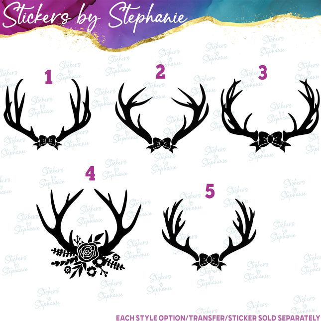 (s01A-099) Deer Antlers, Bow, Flowers Iron-On Transfer