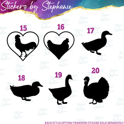 (s01A-009) Chicken, Duck, Turkey Iron-On Transfer