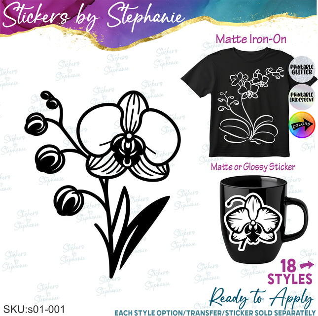 (s01-001) Orchid Flower Iron-On Transfer