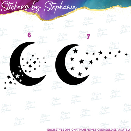 (s01-136) Moon Falling, Shooting Stars, Sun Iron-On Transfer