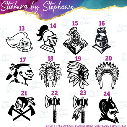 (s01-161) Sports Team Mascots Iron-On Transfer or Sticker