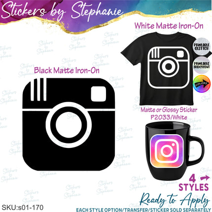 (s01-170) Camera Icon Graphic Iron-On Transfer or Sticker