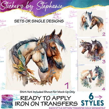 (s02A-001) Watercolor Boho Horse Couple Iron-On Transfer or Sticker