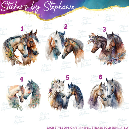 (s02A-001) Watercolor Boho Horse Couple Iron-On Transfer or Sticker