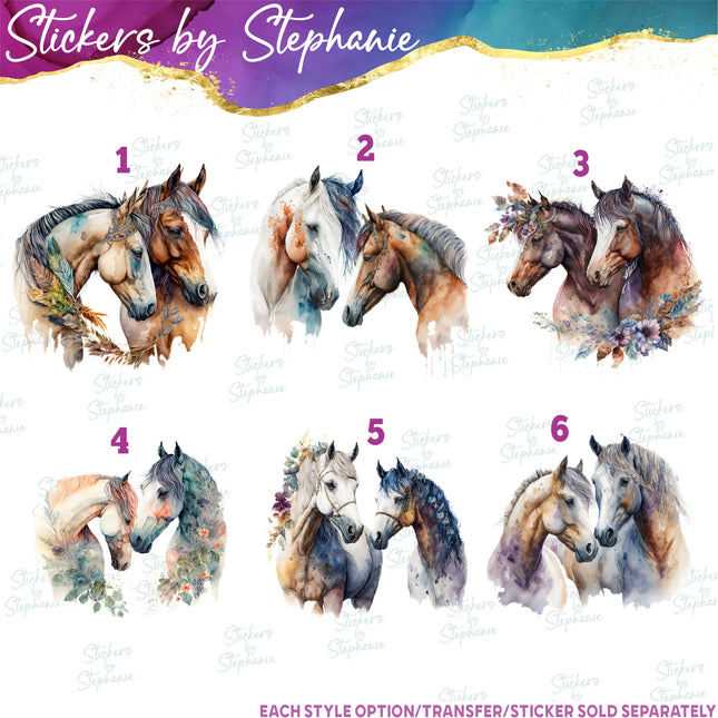 (s02A-001) Watercolor Boho Horse Couple Iron-On Transfer or Sticker