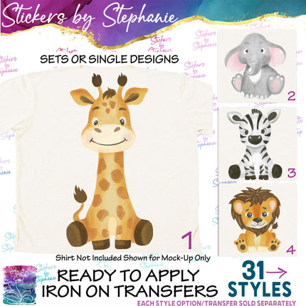 (s02A-101) Baby Safari Animals Iron-On Transfer or Sticker