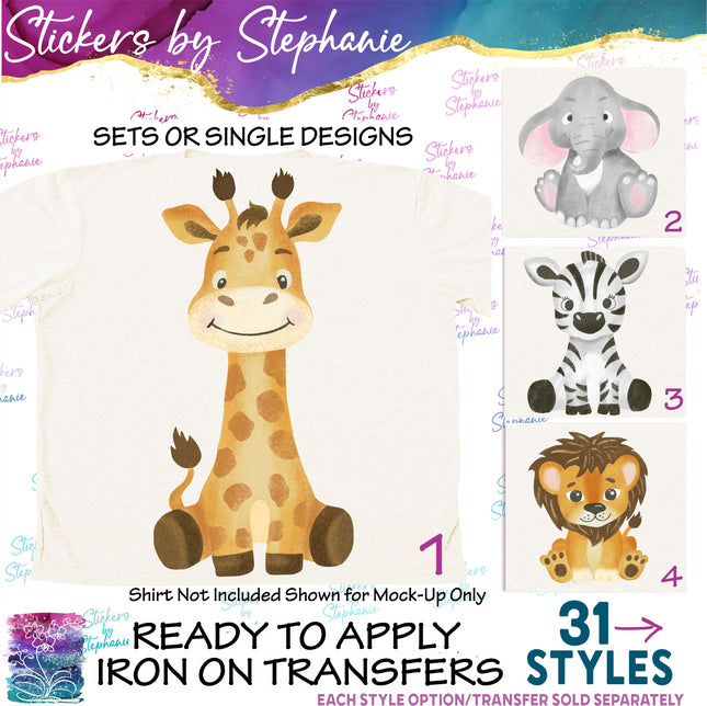 (s02A-101) Baby Safari Animals Iron-On Transfer or Sticker