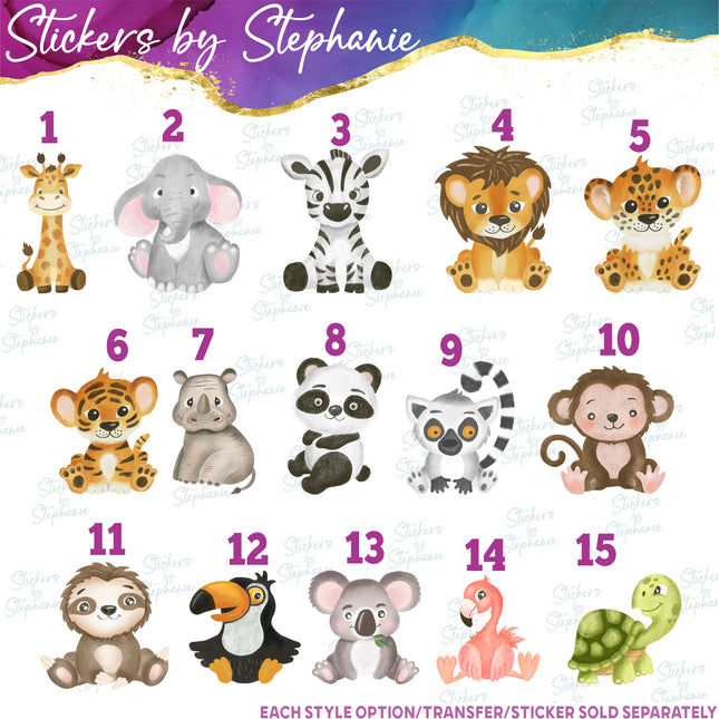 (s02A-101) Baby Safari Animals Iron-On Transfer or Sticker