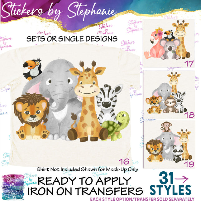 (s02A-102) Baby Safari Animals Iron-On Transfer or Sticker