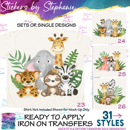 (s02A-103) Baby Safari Animals Iron-On Transfer or Sticker
