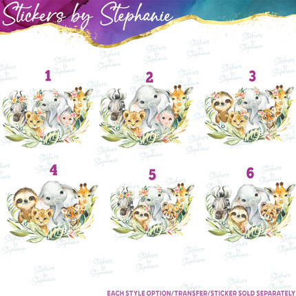 (s02A-104) Watercolor Baby Safari Animals Iron-On Transfer or Sticker