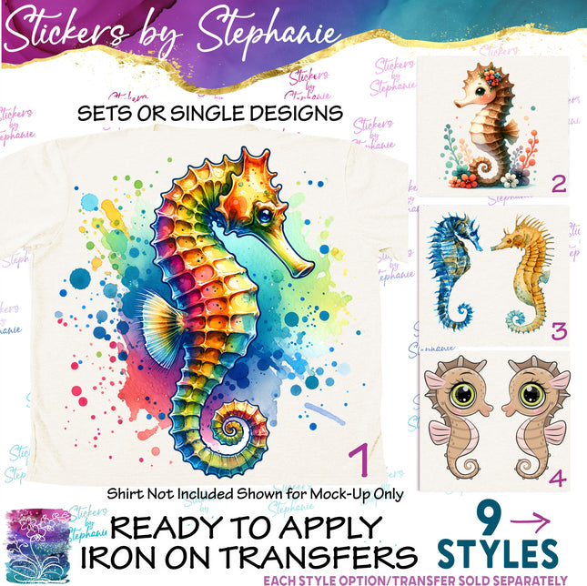 (s02A-105) Watercolor & Cartoon Seahorse Iron-On Transfer or Sticker