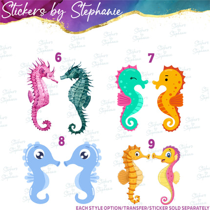 (s02A-105) Watercolor & Cartoon Seahorse Iron-On Transfer or Sticker