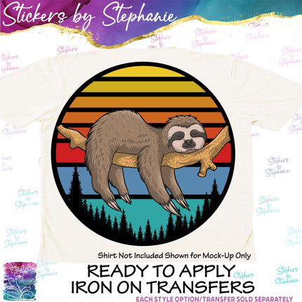 (s02A-106) Sloth Retro Sunset Iron-On Transfer or Sticker