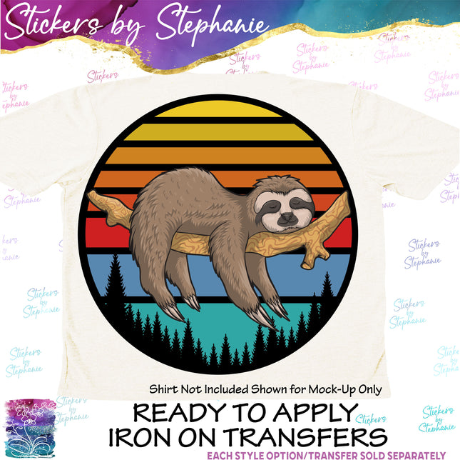 (s02A-106) Sloth Retro Sunset Iron-On Transfer or Sticker
