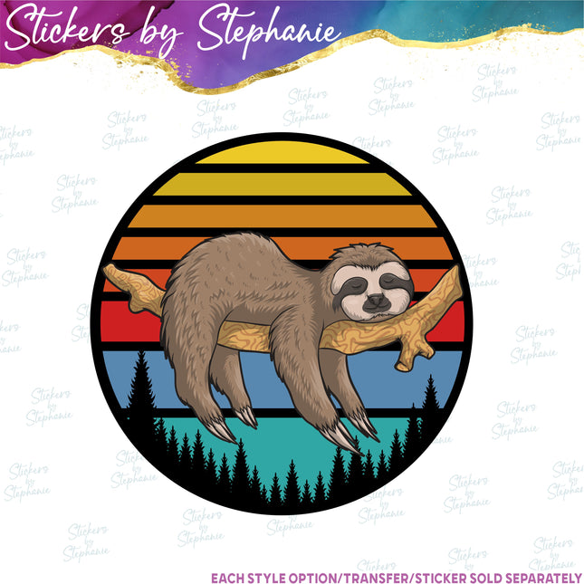 (s02A-106) Sloth Retro Sunset Iron-On Transfer or Sticker
