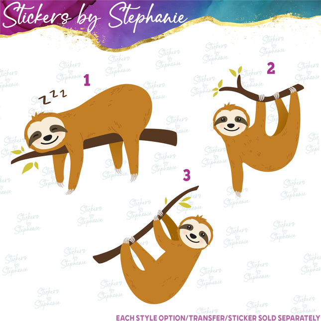 (s02A-107) Sleeping Hanging Sloth Iron-On Transfer or Sticker