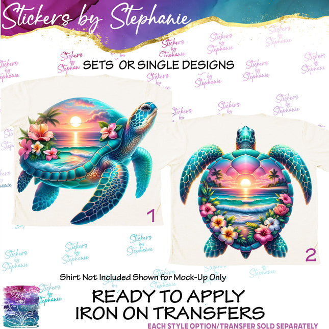(s02A-109) Double Exposure Tropical Turtle Iron-On Transfer or Sticker