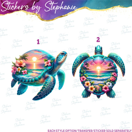 (s02A-109) Double Exposure Tropical Turtle Iron-On Transfer or Sticker