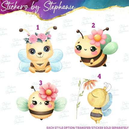 (s02A-011) Bee Bumblebee Flowers Iron-On Transfer or Sticker