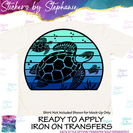 (s02A-110) Turtle Retro Sunset Iron-On Transfer or Sticker