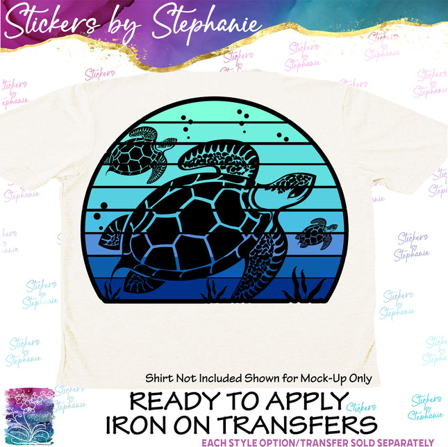 (s02A-110) Turtle Retro Sunset Iron-On Transfer or Sticker