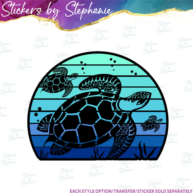 (s02A-110) Turtle Retro Sunset Iron-On Transfer or Sticker