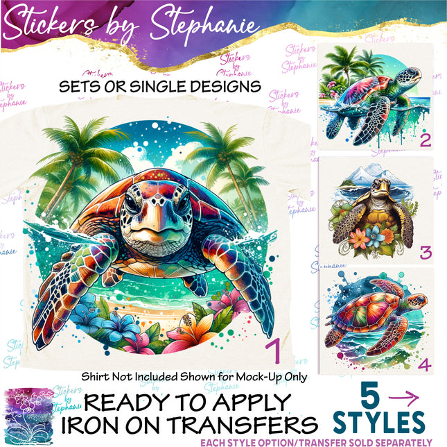 (s02A-111) Turtle Oceanscape Iron-On Transfer or Sticker
